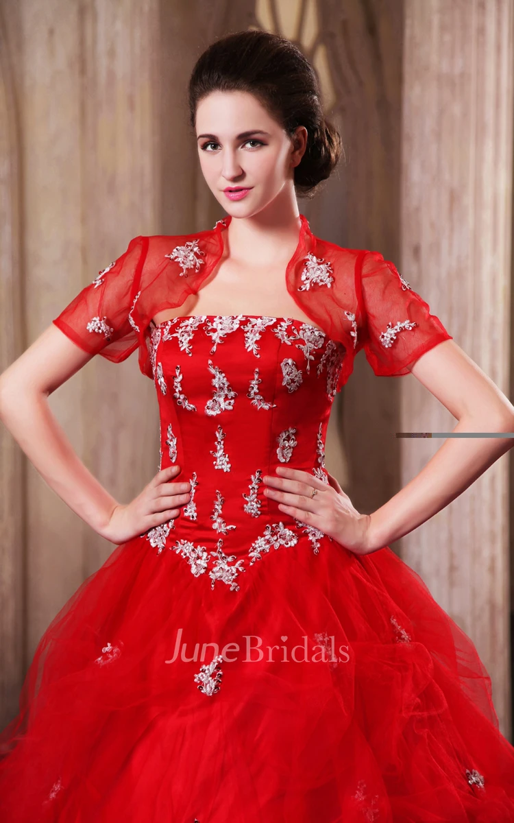 Flamboyant A-Line Ball Gown With Removable Bolero And Crystal Detailing