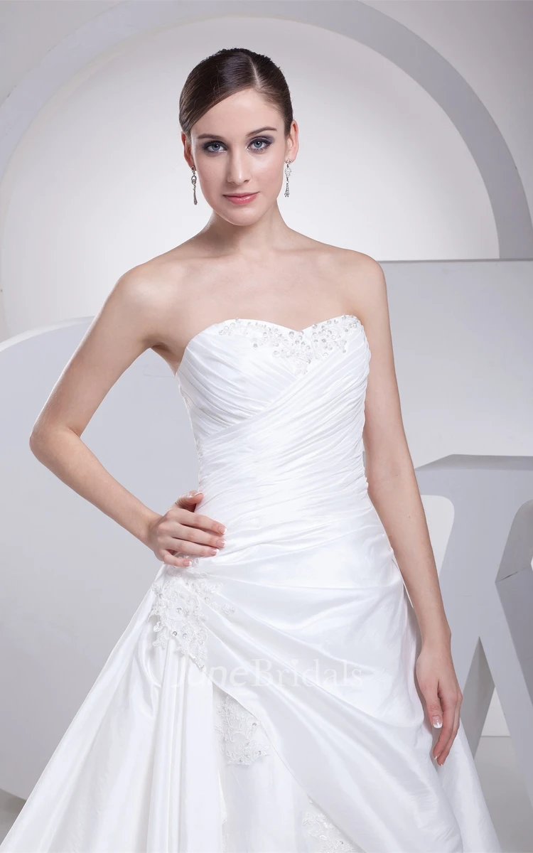 Sweetheart Beaded Criss-Cross A-Line Gown with Appliques and Side Ruching