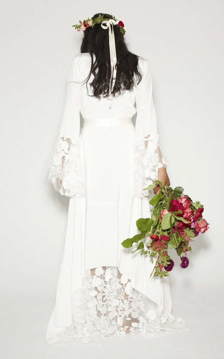 Modest Hippie Bohemian Wedding Dress Long Sleeve V-Neck Lace Beach Country Plus Size Bridal Gown