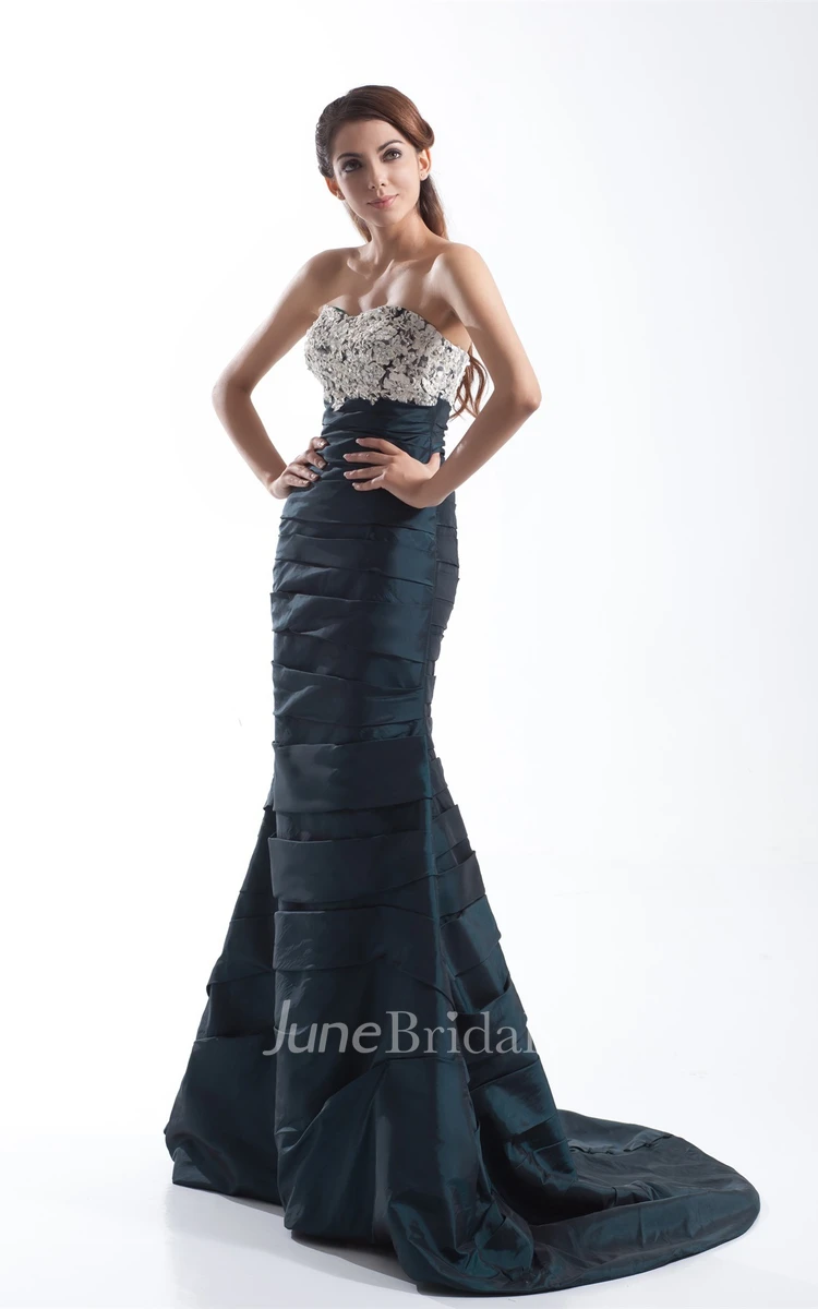 Strapless Mermaid Gown with Lace Top and Ruching