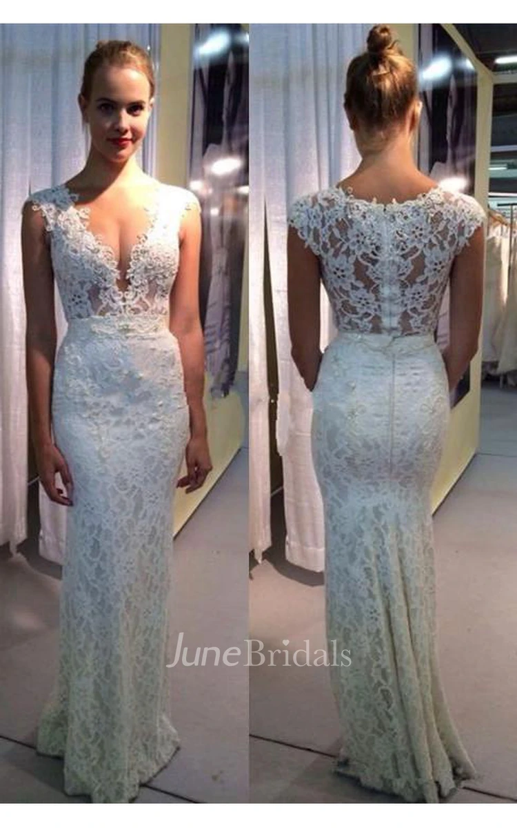 Elegant Lace Sleeveless Wedding Dress Zipper Back Floor Length