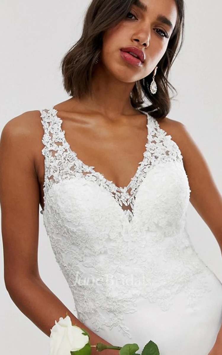 Ethereal Chiffon Sheath Straps Button Back Wedding Dress with Applique