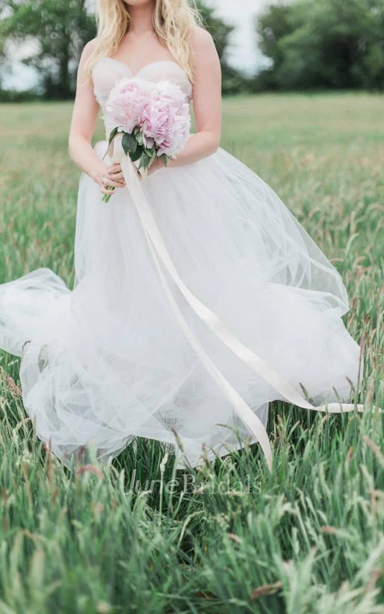 Lingerie Inspired Sweetheart A-Line & Tulle Pale Blush Wedding Gown