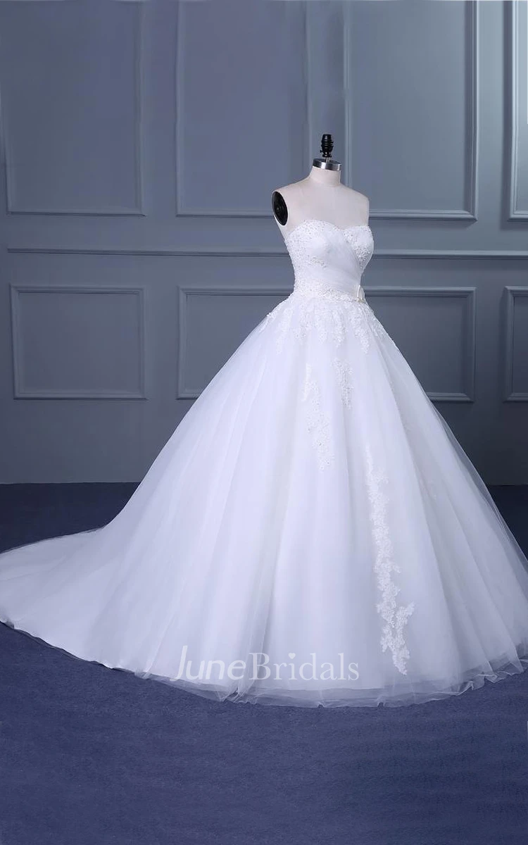 Ball Gown Tea-Length Off-The-Shoulder One-Shoulder Sweetheart Beading Appliques Tulle Lace Sequins Satin Dress
