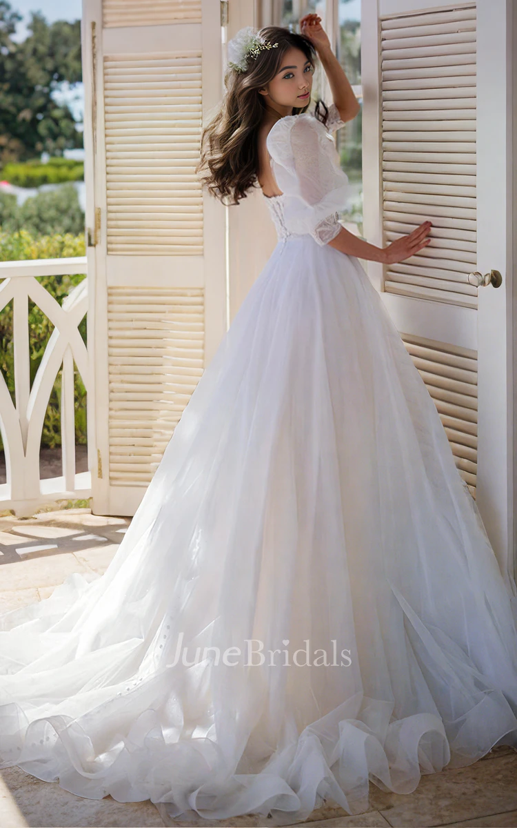 Floor Length A-Line Gray Appliques Backless Tulle Wedding Dress Floor Length A-Line Gray Appliques Backless Tulle Wedding Dress