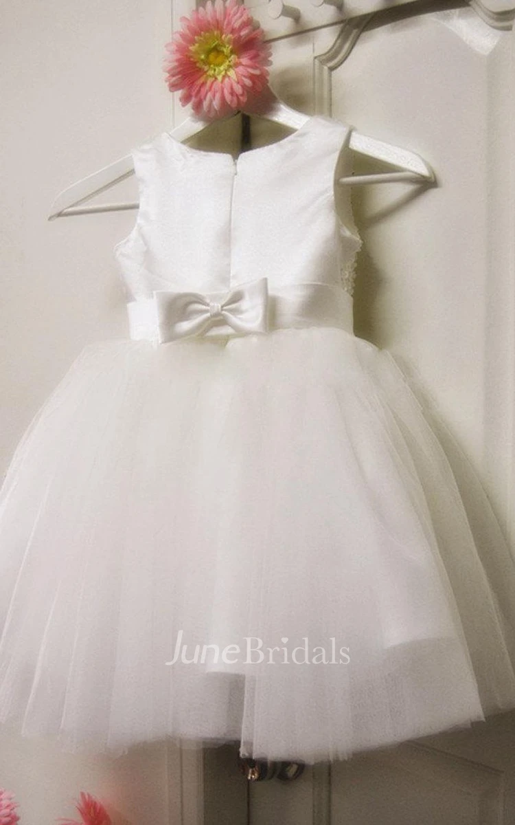 Beaded Sleeveless Jewel Tulle Ball Gown With Bow