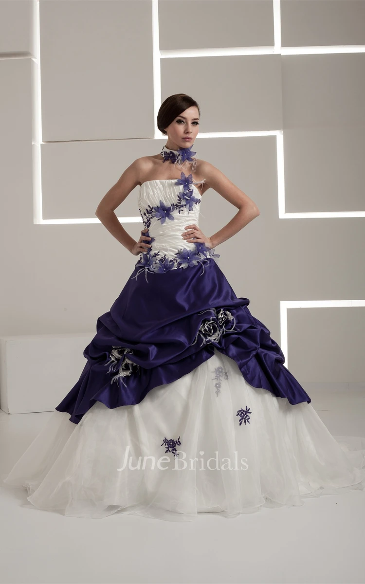 Strapless Pick-Up A-Line Ball Gown with Ruching and Appliques