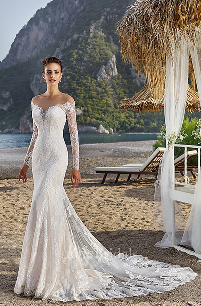 off shoulder sheath wedding dress