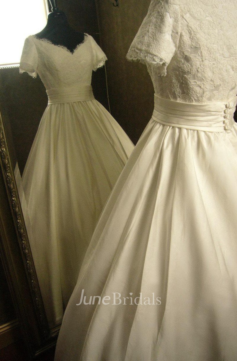 lace bodice satin skirt wedding dress