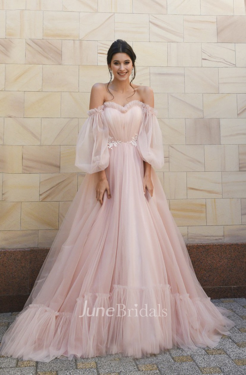 off shoulder tulle dress